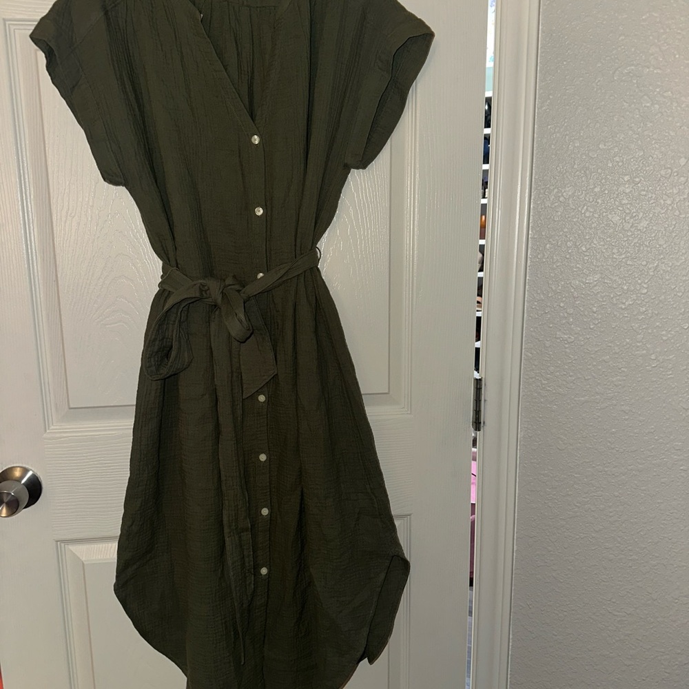 GAP Olive Button-Up High Low Dress